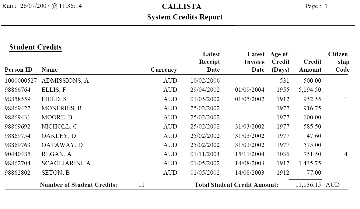 example of print out