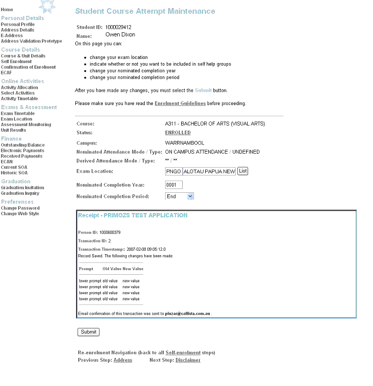 receipt after the transaction