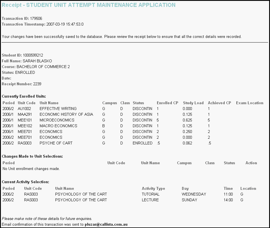 SUA receipt example