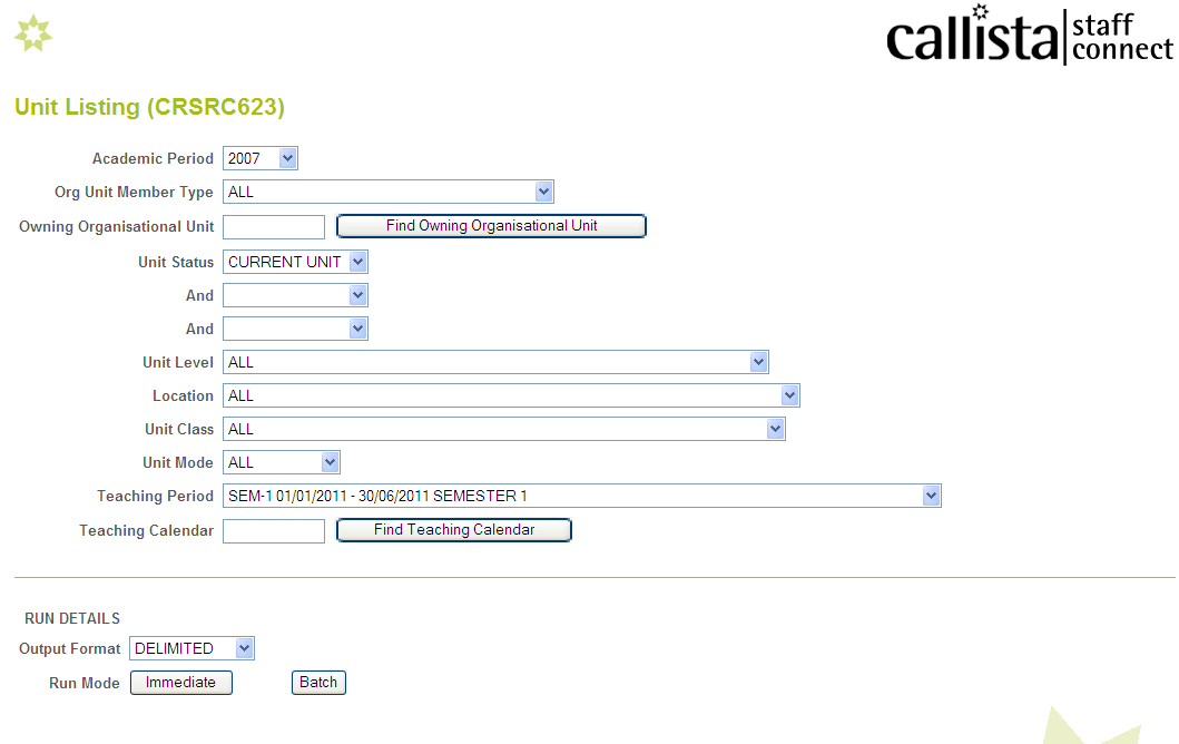 example of screen layout