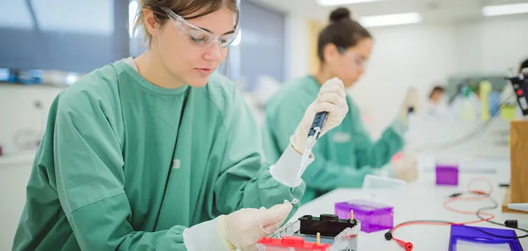 Two biomedical scientists in the lab