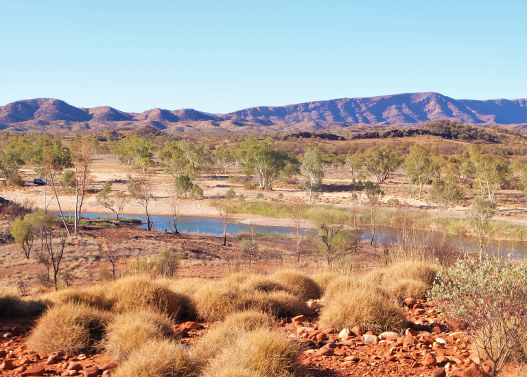 Landscape with river and mountains near Alice Springs