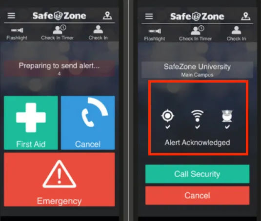 Safezone alert acknowledged