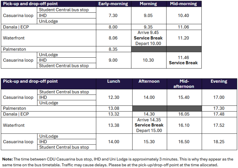 CDU bus service timetable