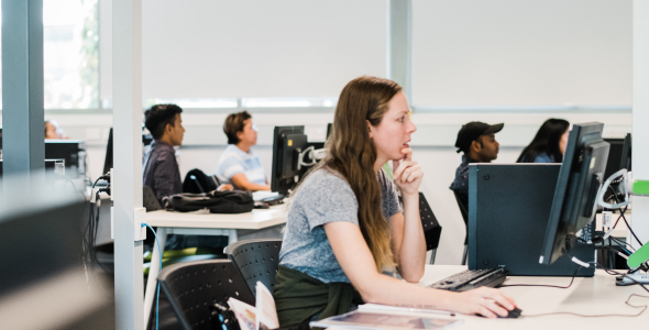 Student facing computer in computer lab