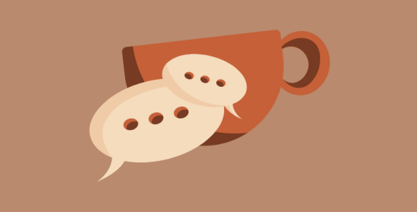 coffee cup and speech bubbles