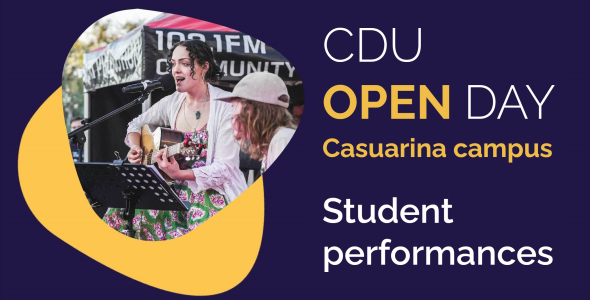 Student busking at CDU Open Day