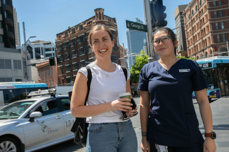 Two CDU nursing students near CDU Sydney campus on George St