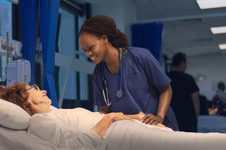 female nursing student with patient at CDU Sydney