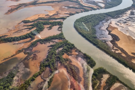 Aerial View of Marra Sea Country - River System with Green Mangroves