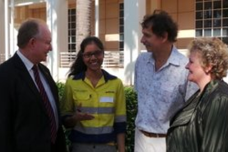 Minister for Infrastructure Peter Styles, third year engineering student Priyanka D’Souza, CDU Theme Leader, Rob Wolff and Engineers Australia Director Bronwyn Russell
