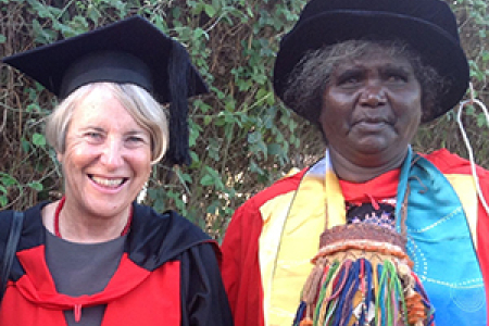 CDU Deputy Vice-Chancellor Professor Sharon Bell acknowledges Dr Lawurrpa Maypilama for her contribution
