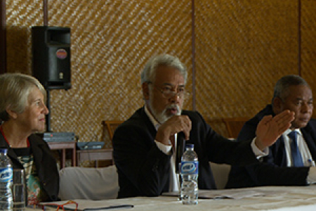 Timor-Leste Prime Minister Kay Rala Xanana Gusmão opens the historic meeting in Dili, which brought together university and government representatives from Indonesia, Australia and Timor-Leste. Participants included CDU Deputy Vice-Chancellor Professor Sharon Bell (left) and Timor-Leste Education Minister Bendito dos Santos Freitas (right)