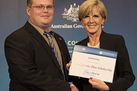Minister for Foreign Affairs, the Hon Julie Bishop MP recently presented CDU law student Jared Ivory with the scholarship