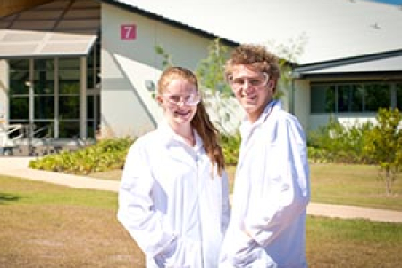 St Philip’s College students Georgia Doyle and Jayce Brown get excited about science at CDU’s Year 11 Science Experience in Darwin