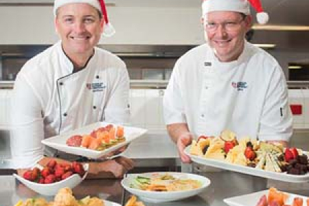 CDU cookery lecturer Matthew Cook and pastry lecturer David Barker say a Territory tapas style lunch is more on-trend and better suited for Territorians planning their Christmas Day feasts