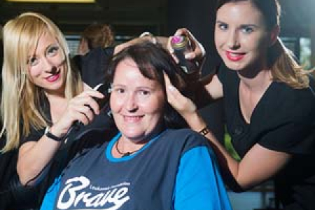 CDU hairdressing lecturer Jo-anne Summerhill, Customer Service Operator Theresa Fillmore (centre) and Certificate III in Hairdressing student Roxanne Fletcher
