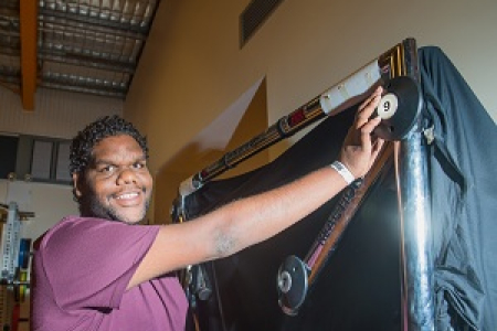 Kade Green, 19, from Tennant Creek, finds out about exercise and sports science courses at CDU