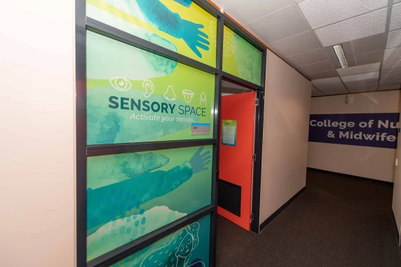 entry with colourful door