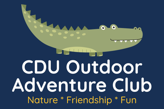 Outdoor club logo with a green crocodile in blue background