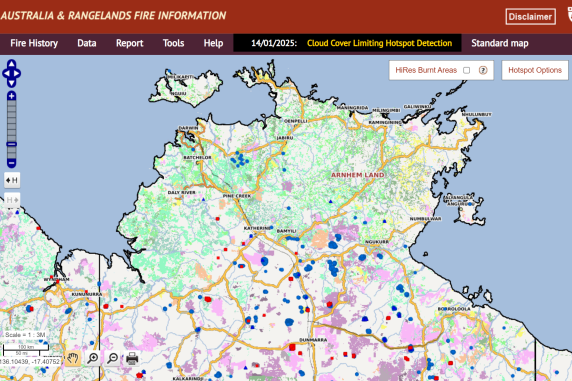 NAFI Map Excerpt showing fire locations across NT