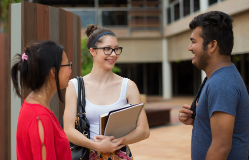 Students talking outside