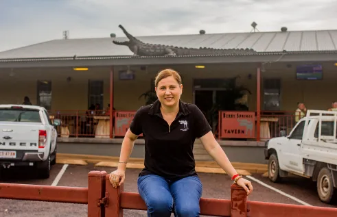 CDU student Leah Sloane in front of her pub