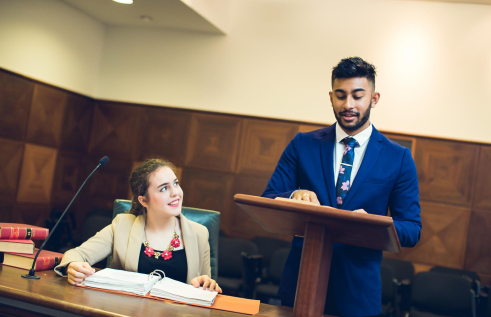 Law students in moot court