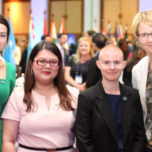 From left: Scholarship recipient and Fellow for Malaysia Sidney Goram-Aitken, Zarah Ramoso, Alumni Ambassador Katie Hicks and CDU International Liaison Officer Maricki Moeller-Levick.