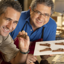 Brett Murphy and Leo Cleanthous with the new chocolate quolls