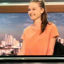 CDU student Ashleigh Abram at a news desk