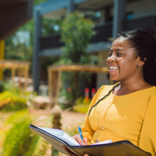 Two students on campus at CDU