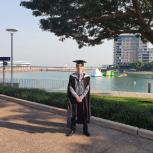 Engineering student graduate Tuan Thai Darwin waterfront