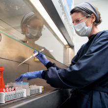 Charles Darwin University (CDU) Microbiologist Dr Susan Pizzutto testing wastewater for traces of COVID-19 for the NT Department of Health.