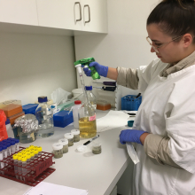 Research on Vibrio bacteria that are an emerging climate change risk to the seafood industry has been presented by CDU researchers, Dr Anna Padovan and Professor Karen Gibb as part of the World Aquaculture Conference 2023. Pictured; Zarah Tinning, PhD candidate. 