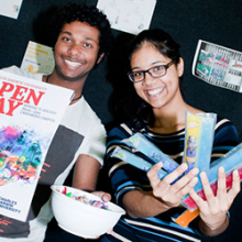 Weird and wonderful activities will run on CDU Open Day. From left: CDU students Kenneth Kachrgamar and Priyanka Dsouza