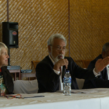 Timor-Leste Prime Minister Kay Rala Xanana Gusmão opens the historic meeting in Dili, which brought together university and government representatives from Indonesia, Australia and Timor-Leste. Participants included CDU Deputy Vice-Chancellor Professor Sharon Bell (left) and Timor-Leste Education Minister Bendito dos Santos Freitas (right)