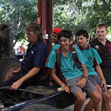 Students experience heavy vehicle training. From left: CDU Heavy Vehicle Trainer Dan Thomas, Bodeen Wilson, Lachlan Matthews , Sean Ruger, Rowan Poscado