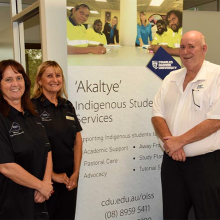 The Akaltye Centre’s Sharon Donnellan and Lorraine St Clair with Senior VET advisor Lyle Mellors.