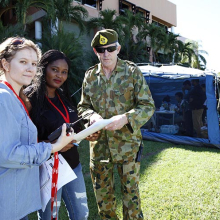 From left – Lucy Frost, Genevine Ifunanya Ebelebe participate in RedR Australia's training simulation exercise