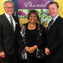 ARC Deputy Head Professor Brian Yates, CDU Northern Institute’s Dr Linda Ford and Federal Education Minister Christopher Pyne.