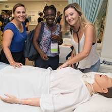 From left: Nursing lecturer Nicole Norman with First Year students at O Week, Betty Sibangani and Nicloe Whatley