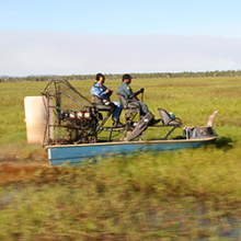 From left: RIEL PhD graduand Dr James Boyden and Kakadu National Park ranger Dwayne Wauchope at the Magela Creek Floodplain. Photo: Duncan Buckle