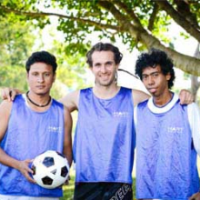 Jiwan Gajmer, Pat Sims and Bertanizo Guro are training together to participate in the Football Cup